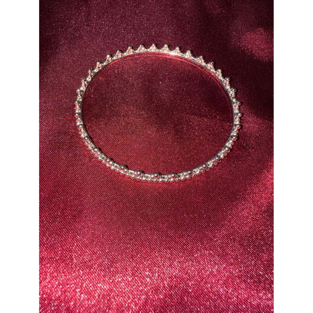 Silver Tone Beaded Crown Tiara Bangle Bracelet Regal Stackable Jewelry
